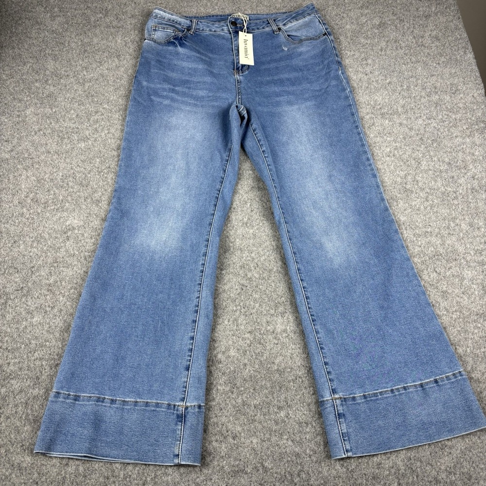Luvamia Womens Jeans 33x30 Wide Leg High Rise Stretch NWT Trendy Casual Blue
